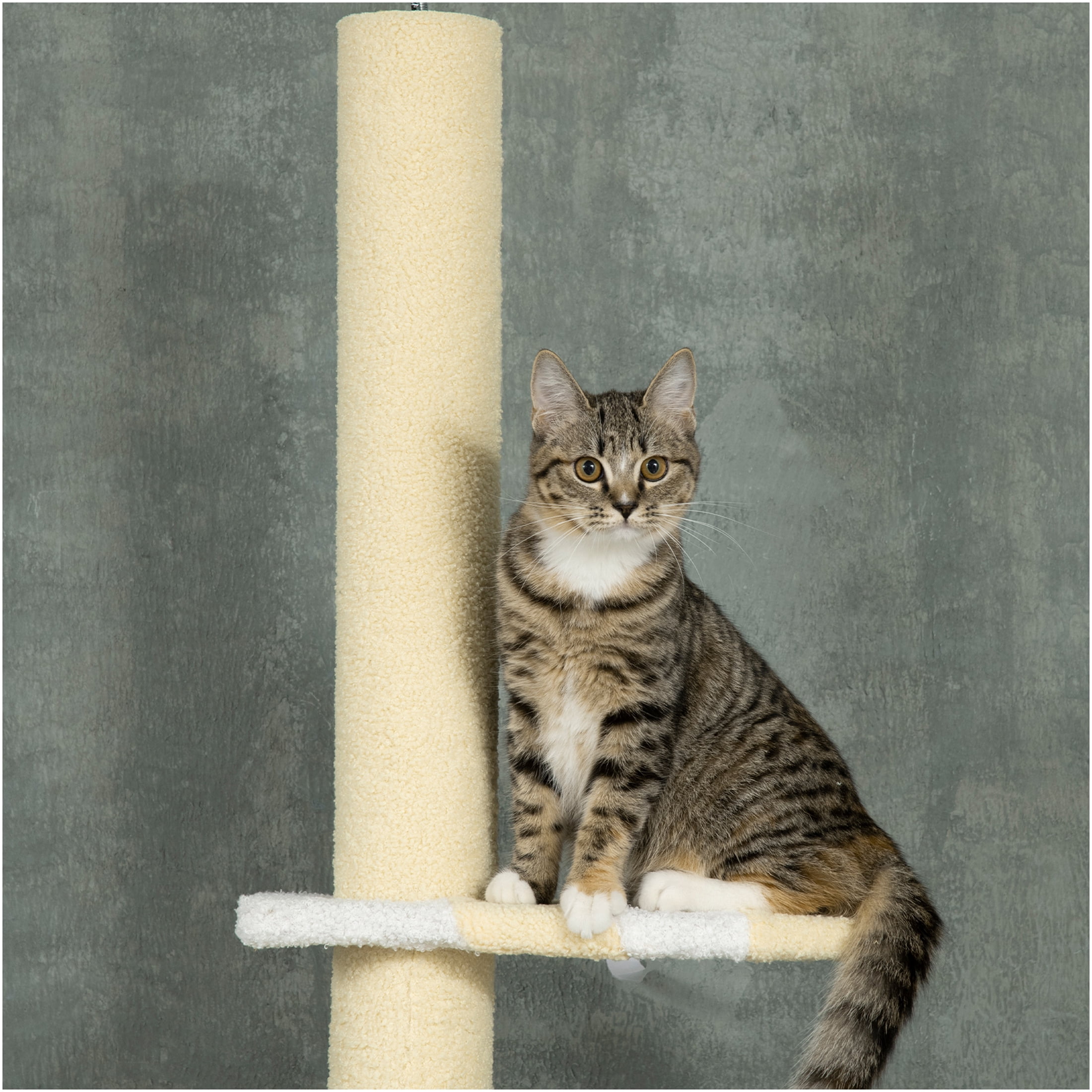 JERFIT 87"-103" Adjustable Cat Tree Tower with Plush Perches, Sisal Scratching Posts & Toy, Extra Tall Floor to Ceiling Cat Climber for Indoor Cats, Yellow