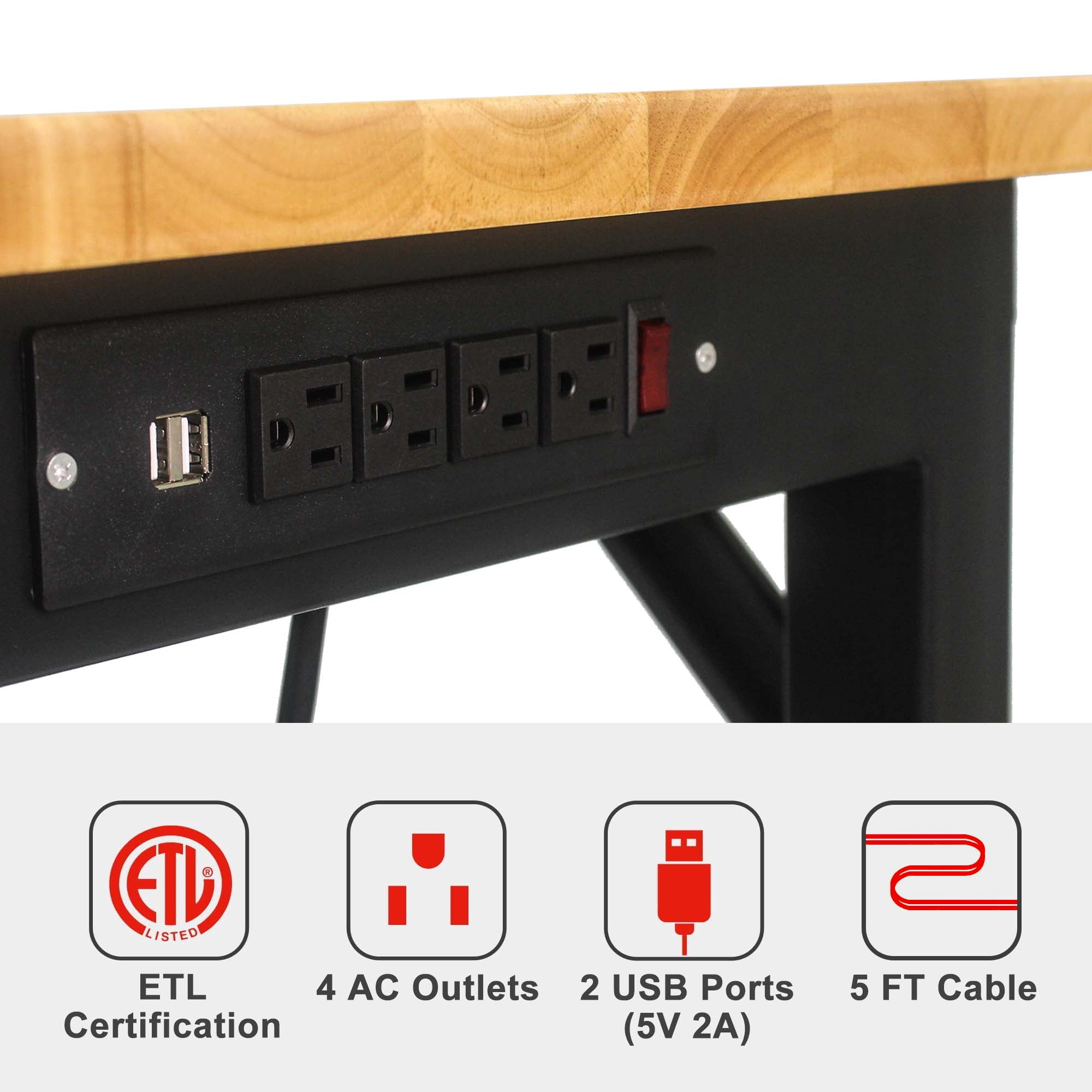 Aukfa Adjustable Workbench, 48" Heavy-Duty Worktable with Power Outlets for Garage, Shop, Office