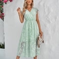 thumbnail image 4 of Sarapandan Elegant Women's V-Neck Ruffle Floral Print Knee-Length Dress in Light Green for Spring and Summer - Size M Sarapandan, 4 of 8