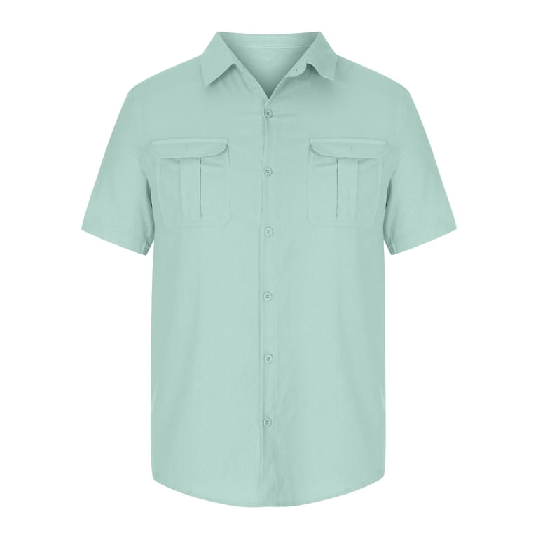 ZCFZJW Men's Casual Linen Button Down Shirt Short Sleeve Beach