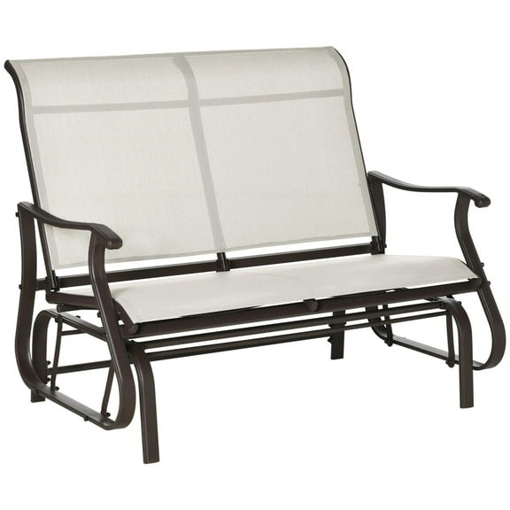Resenkos 2-Person Outdoor Glider Bench, Patio Rocking Loveseat Chair, Steel Frame Porch Glider, 2 Seats, Backyard, Lawn, Garden, Porch, Cream