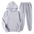 thumbnail image 5 of Girls 2 Piece Outfits Sweatsuit Kids Athletic Hooded Sweatshirt And Sweatpants Winter Casual Tracksuit Sets, Light Gray, 10-11 Years, 5 of 6