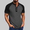thumbnail image 2 of Blusa de Manga Corta de los Hombres Botones de Color Sólido Al Aire Libre Respirable Cuello Redondo, Sudadera Suelta Casual para Diario, 2 of 8