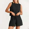 thumbnail image 2 of MSJUHEG Shorts For Women Workout Shorts Womens 2 Piece Shorts Set Sleeveless Halter Top Tank Top High Waist Shorts Bodysuit Pocket Womens Shorts Black Xl, 2 of 9
