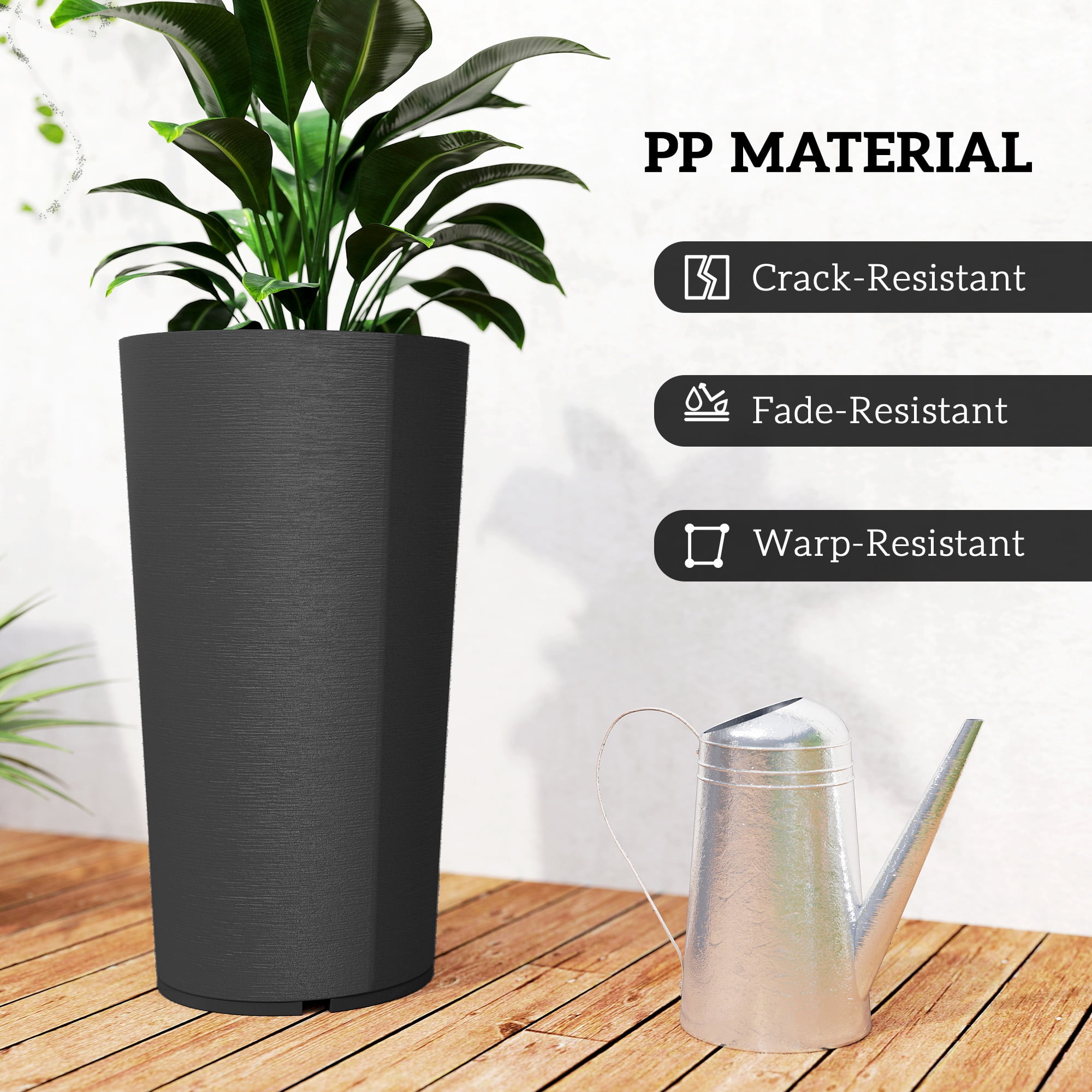 Outsunny 29 Inch Outdoor Planter, Weather and UV Resistant Stackable Large Planters, Black