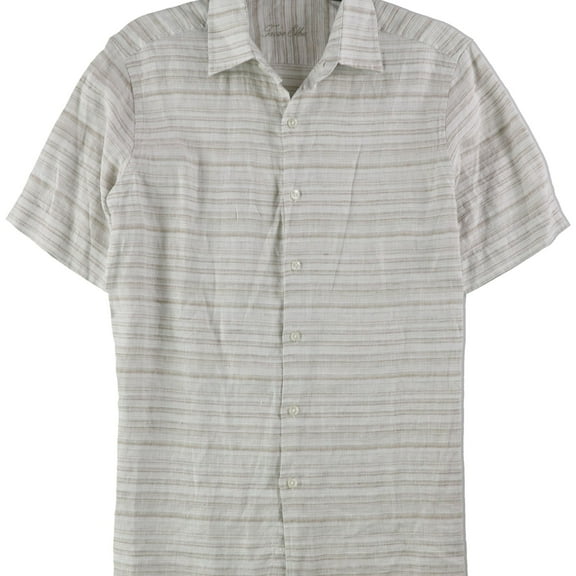 Tasso Elba Mens Linen Button Up Shirt, Beige, Small