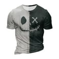 thumbnail image 3 of Men's Halloween Patchwork Skull Graphic T-Shirt Crew Neck Short Sleeve Casual Streetwear Top, 3 of 6