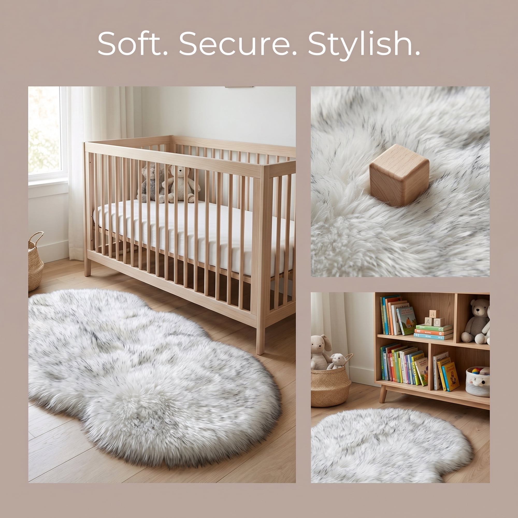 Unique Bargains Ultra Fluffy Bedroom Non Slip Fuzzy Shaggy Area Rug 35" x 24" White Black