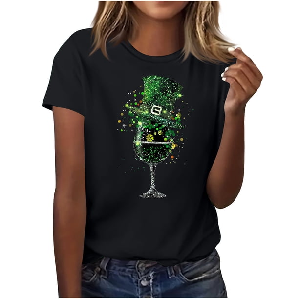 El Día de San Patricio Manga Corta Cuello Redondo Suéter Casual Top, Ligero 95% Poliéster 5% Blusa de Spandex para Vacaciones Y Uso Diario, Tops de Mujer Casual