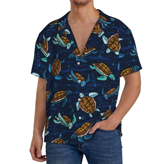 Fotbe Sea Turtles Swimming Camisa Estampada de Manga Corta para Hombre, Casual de Verano, Estilo Playero, Sin Arrugas-Large