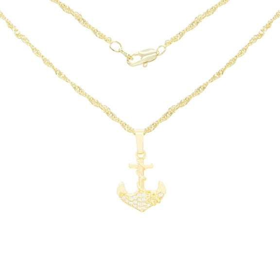 BEBERLINI Women Anchor Cross CZ Pendant Necklace 14K Gold Filled Rope Chain Jewelry 18"