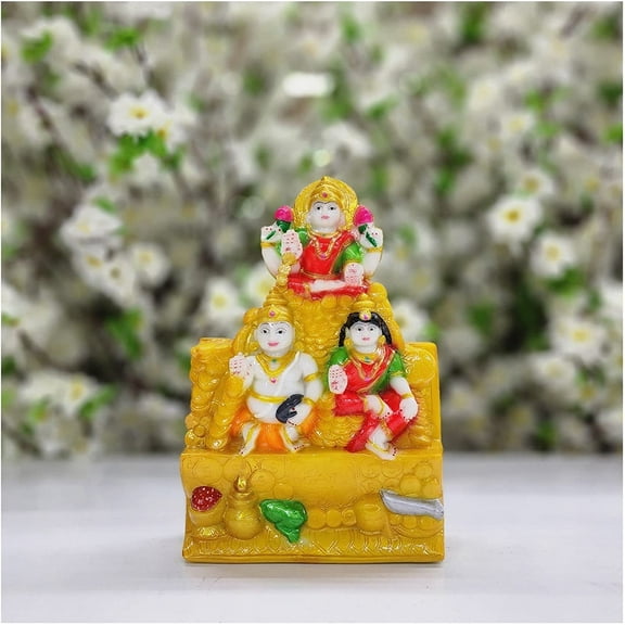 Lakshmi, Kuber with Riddhi Statue in Resin Hindu God Goddess, Dhan Laxmi and Kuber, Lord of Wealth Good Luck Gift Laxmi Kuvera Idol Indian Diwali Pooja Decor Goddess Lakshmi Murti - AtoZ India Cart