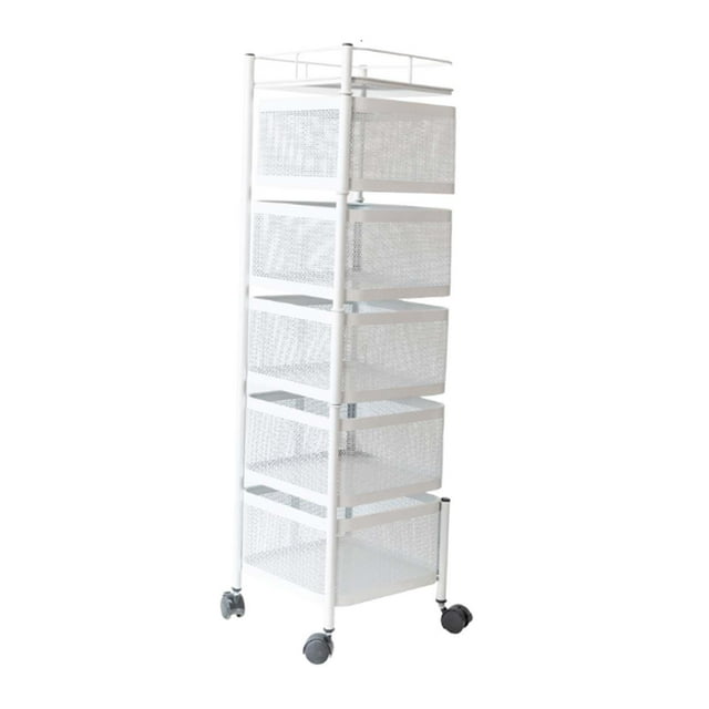 Carro de almacenamiento de servicio pesado, cestas de malla, carro rodante, estantes de almacenamiento de baño con ruedas, carro de peluquero rodante, 5 niveles y blanco SM SunniMix carro de almacenamiento