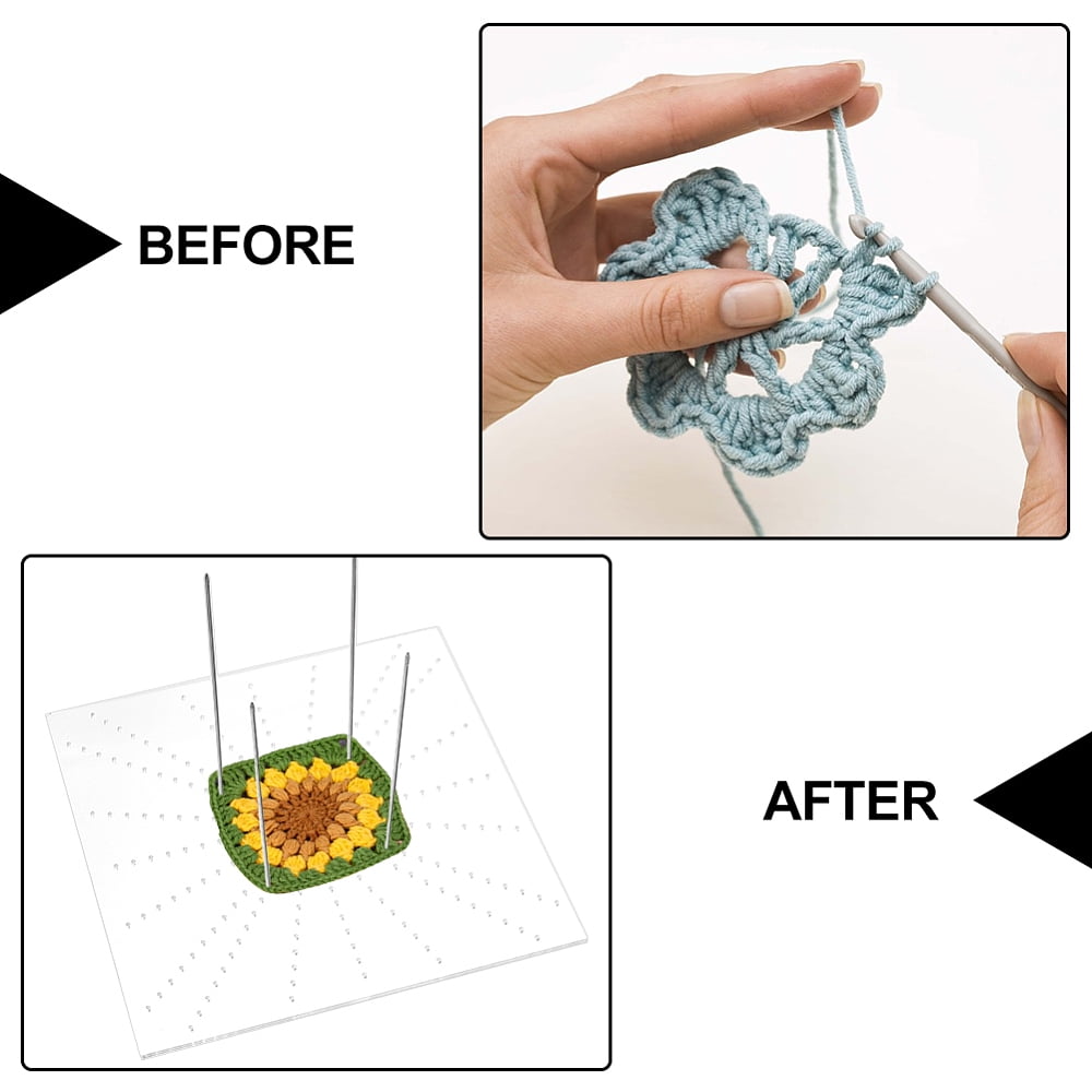 Acrylic Crochet Blocking Board Knitting Loom with Stainless Steel Pin for Making Cushions Scarves Hats Headbands Shawl Clear Board: 30x30x0.45cm