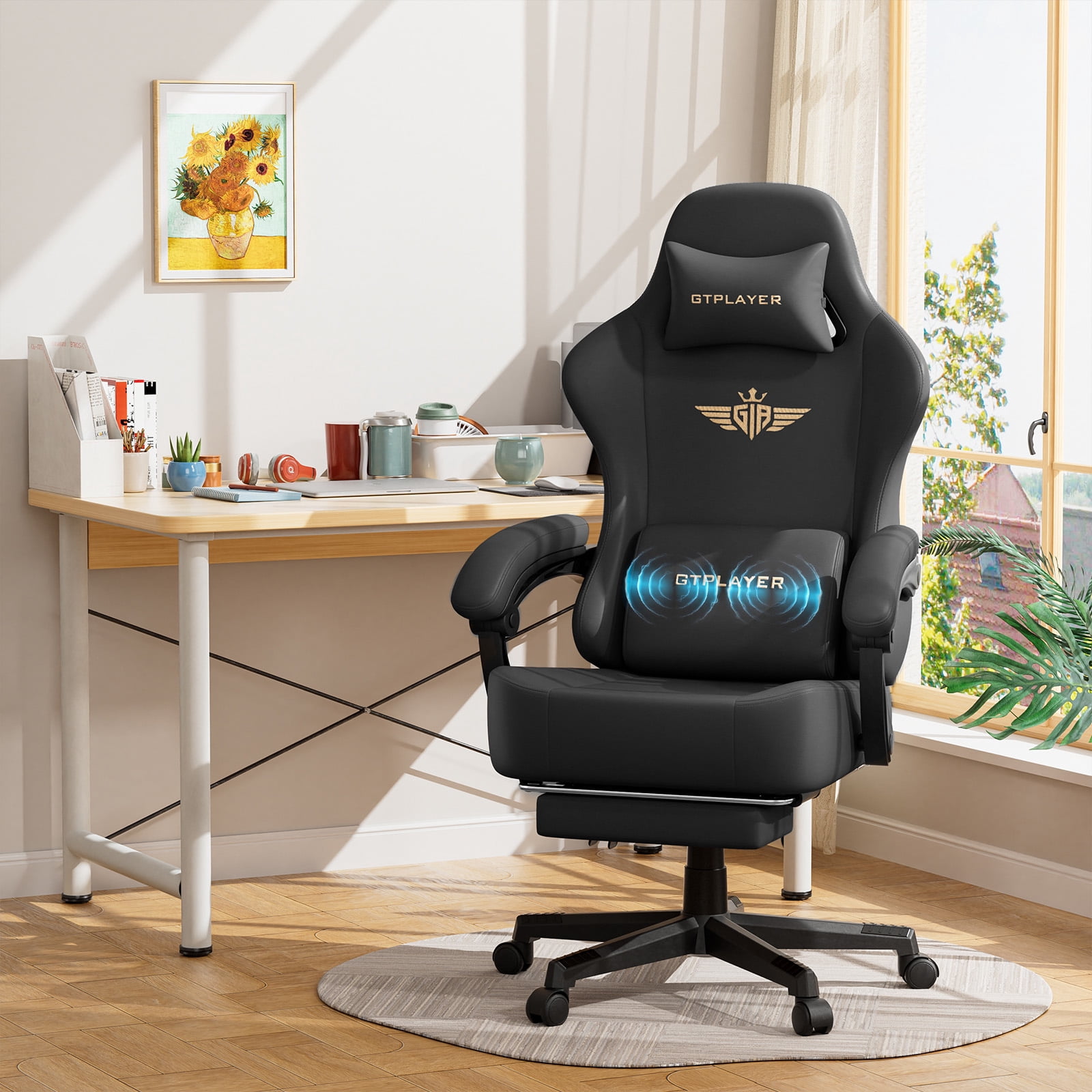 GTPLAYER Big & Tall Swivel Gaming Office Chair with Massage, Black