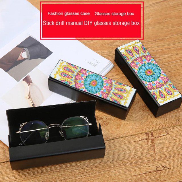 Caja de almacenamiento de gafas de sol de cuero con pintura de diamantes DIY, organizador de gafas de viaje Likrtyny decoración de arte