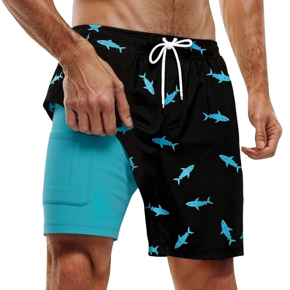 IWRICH Men's Swim Trunks Hawaiian Bathing Mesh Lining Suit Swimsuits Beach Shorts with Pockets Blue XL