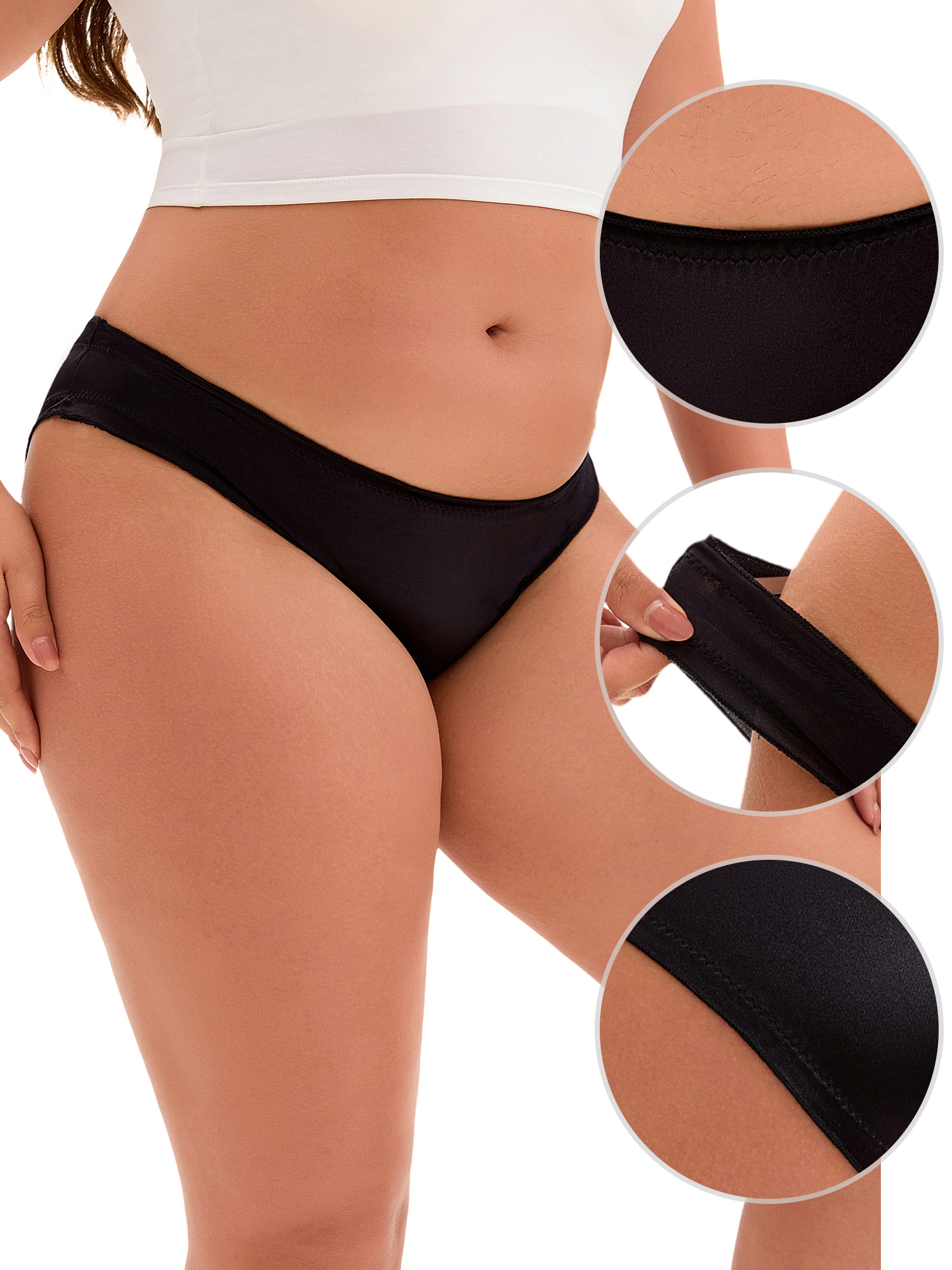 Unique Bargains Low Waist Frill Trim Satin Full Coverage Briefs M Black
