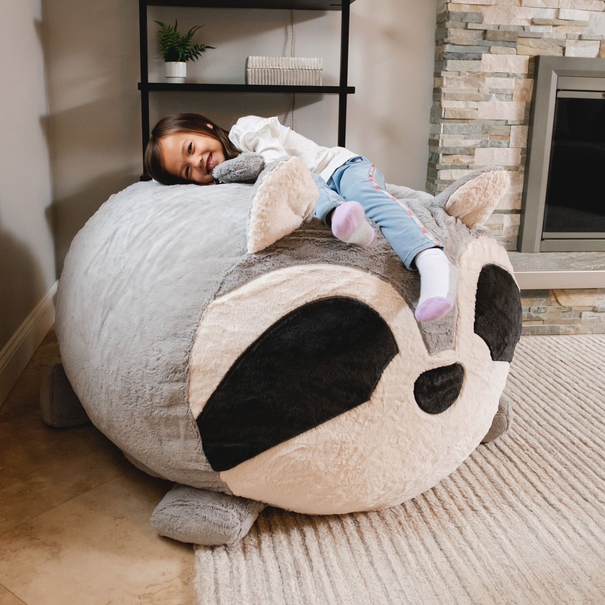 Big Joe Wild Things Foam Filled Animal Bean Bag Chair with Removable Cover Rocky Raccoon 3 feet Walmart