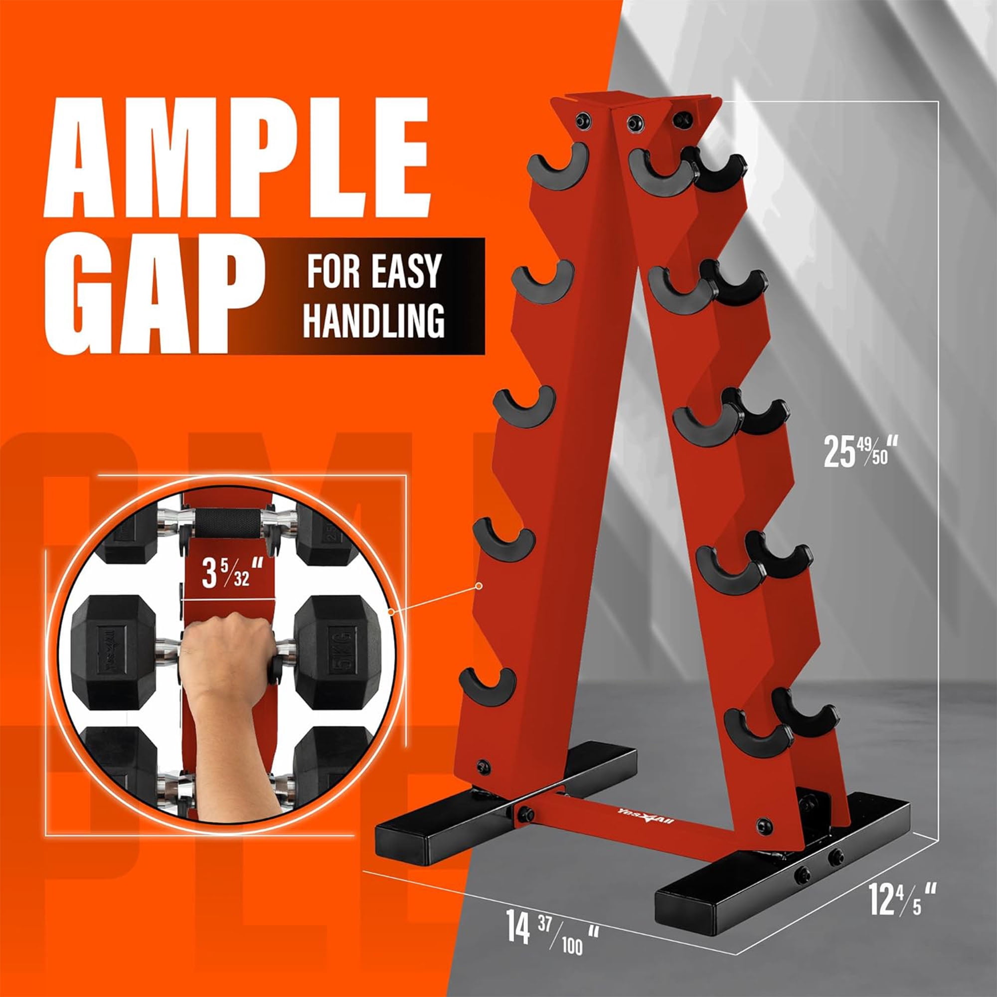 Metal A Frame Dumbbell Weight Rack 5 Tiers Red