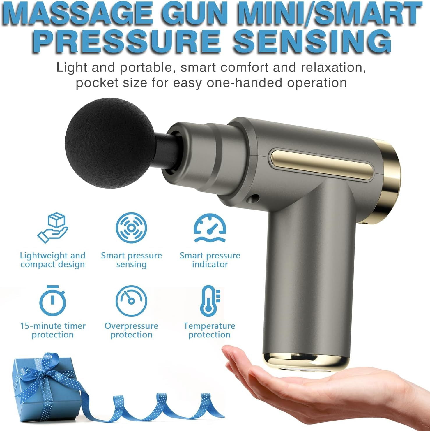 Massage Gun Deep Tissue for Pain Relief with 4 Massage Heads & 6 Speeds, Electric Mini Handheld Body Massager for Any Pain Relief, Best Gifts for Men and Mom