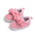 thumbnail image 2 of Dakaela 0-18M Baby Barefoot Walking Shoes Infant Boys Girls Bow Knit Sneakers Newborn Crib Flats Shoes with Hook and Loop Pink, 2 of 6