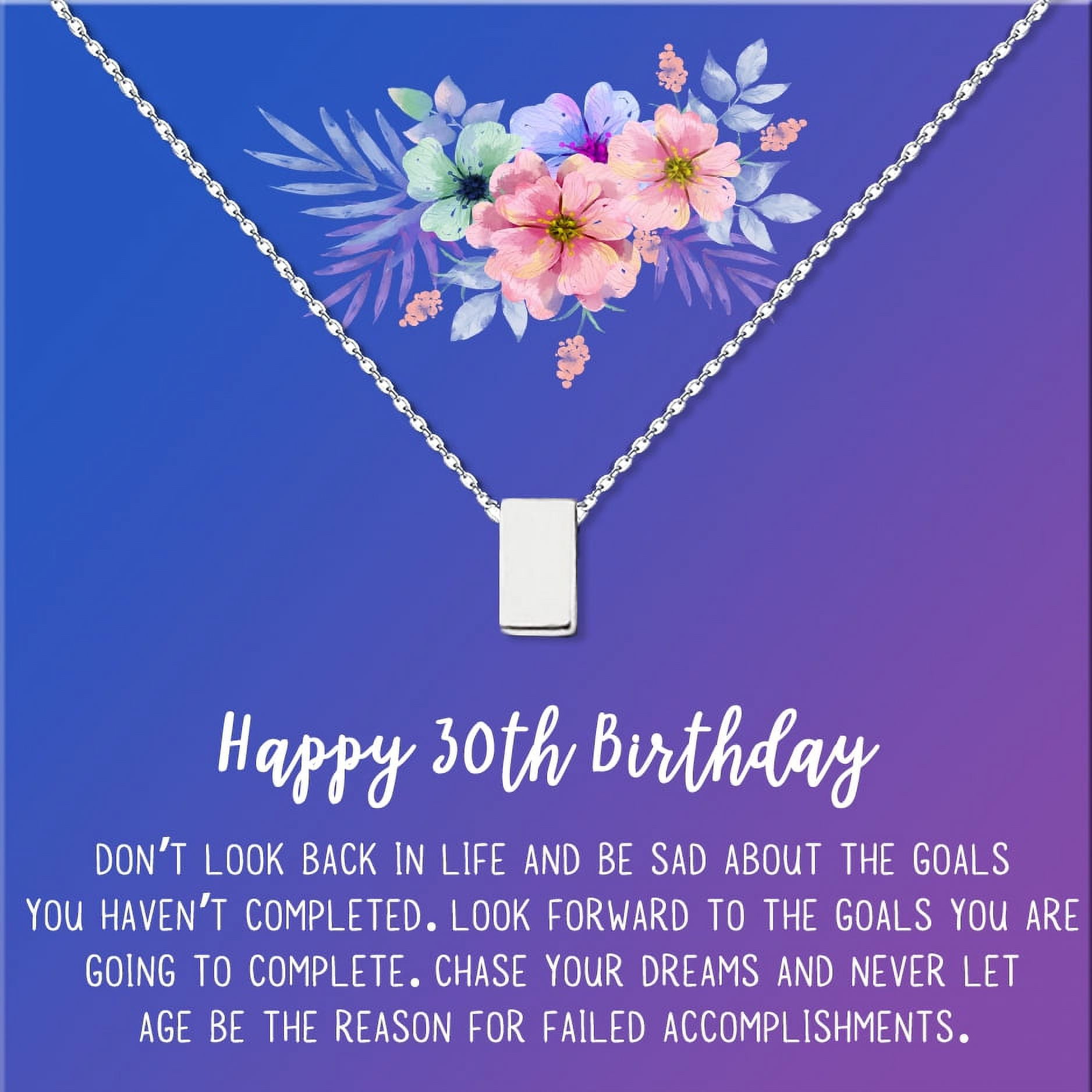 Anavia Happy 30st Birthday Gifts Stainless Steel Fashion Necklace Birthday Card Jewelry Gift for Her, Birthday Gift for Wife-[Silver Cube, Blue-Purple Gift Card]