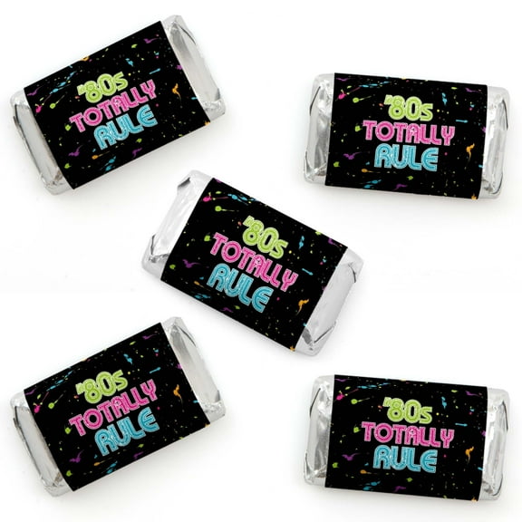 Big Dot of Happiness 80's Retro - Mini Candy Bar Wrapper Stickers - Totally 1980s Party Small Favors - 40 Count