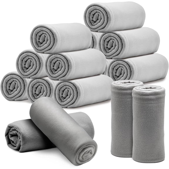 12PCS Fleece Throw Blankets Bulk 60 x 50 in Soft Blankets Fabric Warm Lightweight Wool Blanket Cozy Coverlet for Beds Sofas Home Wedding Season(Light Gray)
