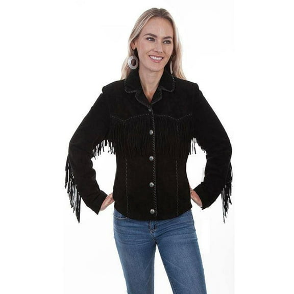 Scully Western Jacket Womens Snap Front Fringe XL Black Suede F0_L1016