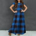 thumbnail image 4 of Maxi Dresses for Girls with Pockets Size 6-12 Kids Trendy Ruffle Short Sleeve Crewneck Plaid Printed Pullover Vacation Long Dress, 4 of 7