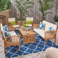 thumbnail image 3 of GDF Studio Navan Outdoor 5-Piece Acacia Wood Sofa Set, Brown Patina and Cream, 3 of 8
