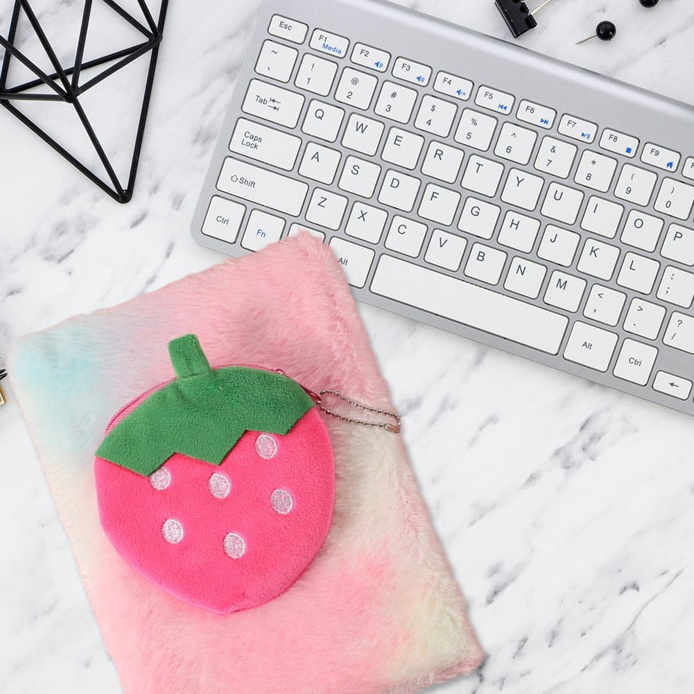A5 Spiral Notebook Plush Fruit Notebook with Wallet, Funny Cartoon Journal, A5 Memoir Diary Notepad for Work Study Diary