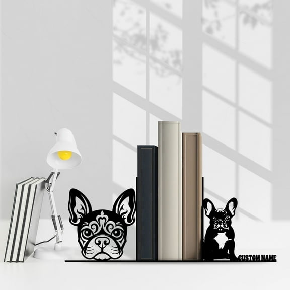 Craftnamesign Custom French Bulldog Metal Bookends for Shelves, French Bulldog Table Bookshelf