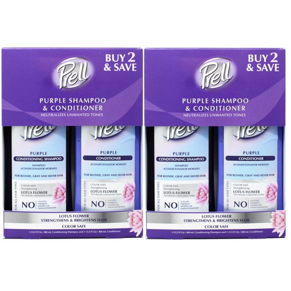 2 Pack - Prell Purple Conditioning Shampoo & Conditioner, for Blonde, Gray and Silver Hair, Lotus Flower, 13.5 FL OZ Each