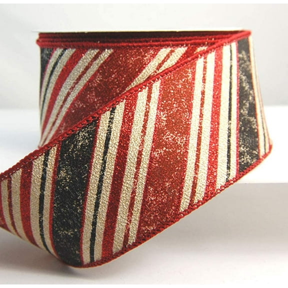 Wired Lewin Black, Red and Tan Striped Ribbon 2 1/2" 10 Yards …