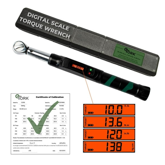 eTORK Precision Torque Wrench 3/8 Drive - Digital Scale Torque Wrench 25-250 in-lb, Click-Style Electronic Torque Wrench for Bike Wrench, Essential Addition to your Torque Wrench Set