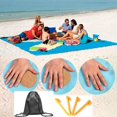 thumbnail image 4 of Manta de playa sin arena, impermeable, resistente al viento, para pícnic, camping, eventos al aire libre, fácil de limpiar, prevención del polvo, 200 x 200 cm, 1 unidad, azul, 4 of 5