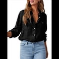 thumbnail image 2 of Blusa Vaquera Informal de Larga con Cuello en V y Botones para Mujer Negro S, 2 of 9
