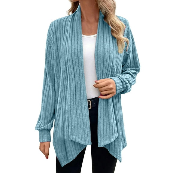 ShomPort Womens Solid Color Cardigans Open Front Fall Fashion Long Sleeve Coat Elegant Cardigan
