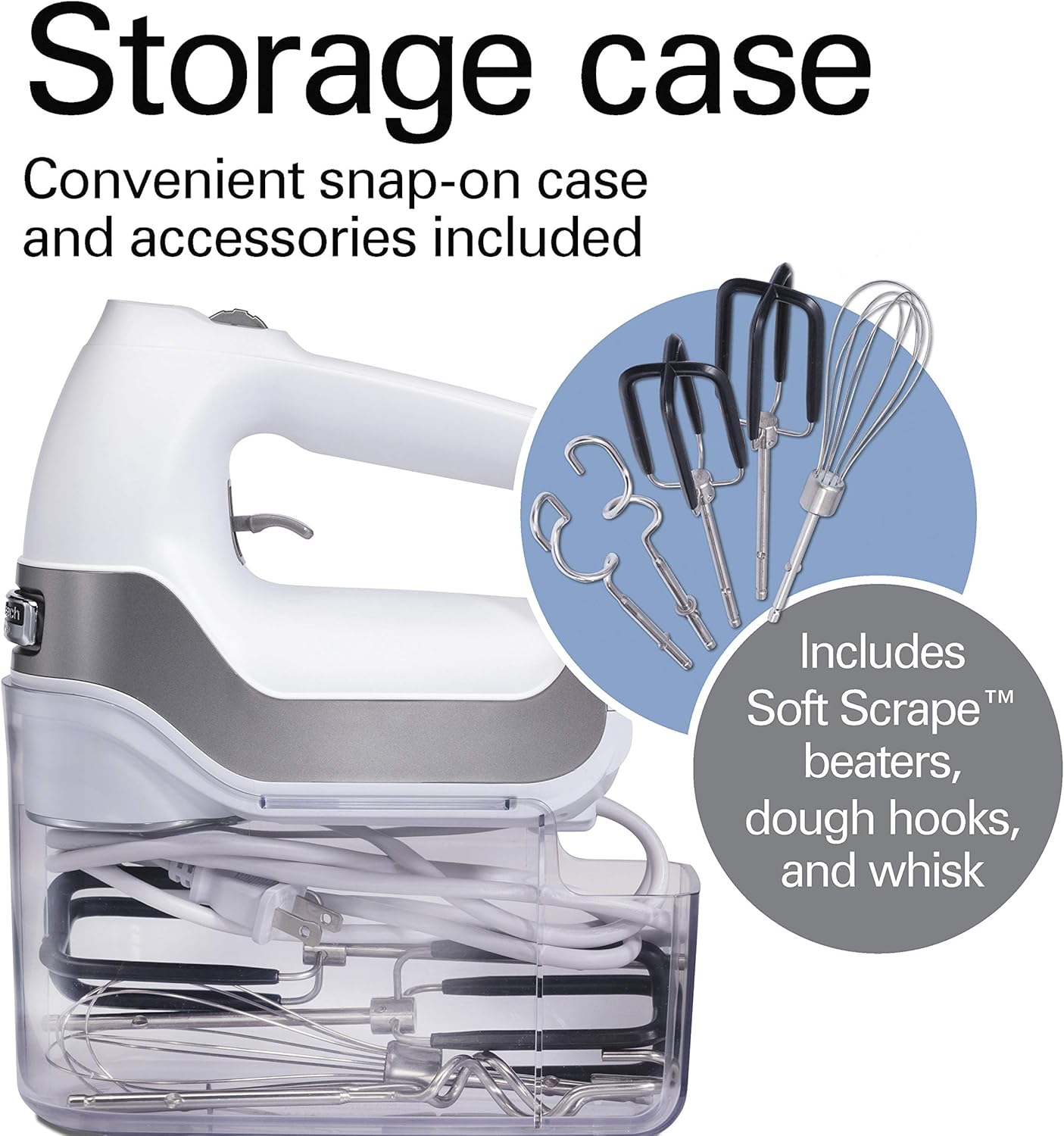 7-Speed Digital Hand Mixer with DC Motor, Slow Start, Snap-On Case, Soft-Scrape Beaters, Whisk, Dough Hooks, Matte Black