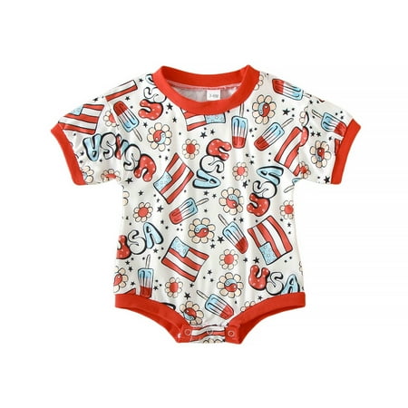 

Boys Girls Independence Day Short Sleeve Letter Embroider Romper Bodysuits Baby Clothes Unisex Boy Baby Clothes Sweaters For Kids