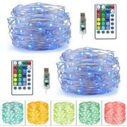 Multi-Color Changing Christmas LED String Lights - USB Plug-in - Remote & Timer - 4 Modes - Indoor Decorative Silver Wire Lights - Party Xmas