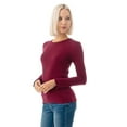 thumbnail image 3 of Simply Fashion Basic Round Crew Neck Long Sleeve T-Shirts - Stretch Cotton Spandex D.Burgundy-Small, 3 of 4
