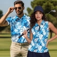 thumbnail image 2 of Jeiento Blue Tropical Leaf Matching Golf Shirts for Couples Moisture Wicking Quick Dry Men Short Sleeve Shirt Women Sleeveless Zip Golf Tank Top Summer Couple Golf Apparel, 2 of 7