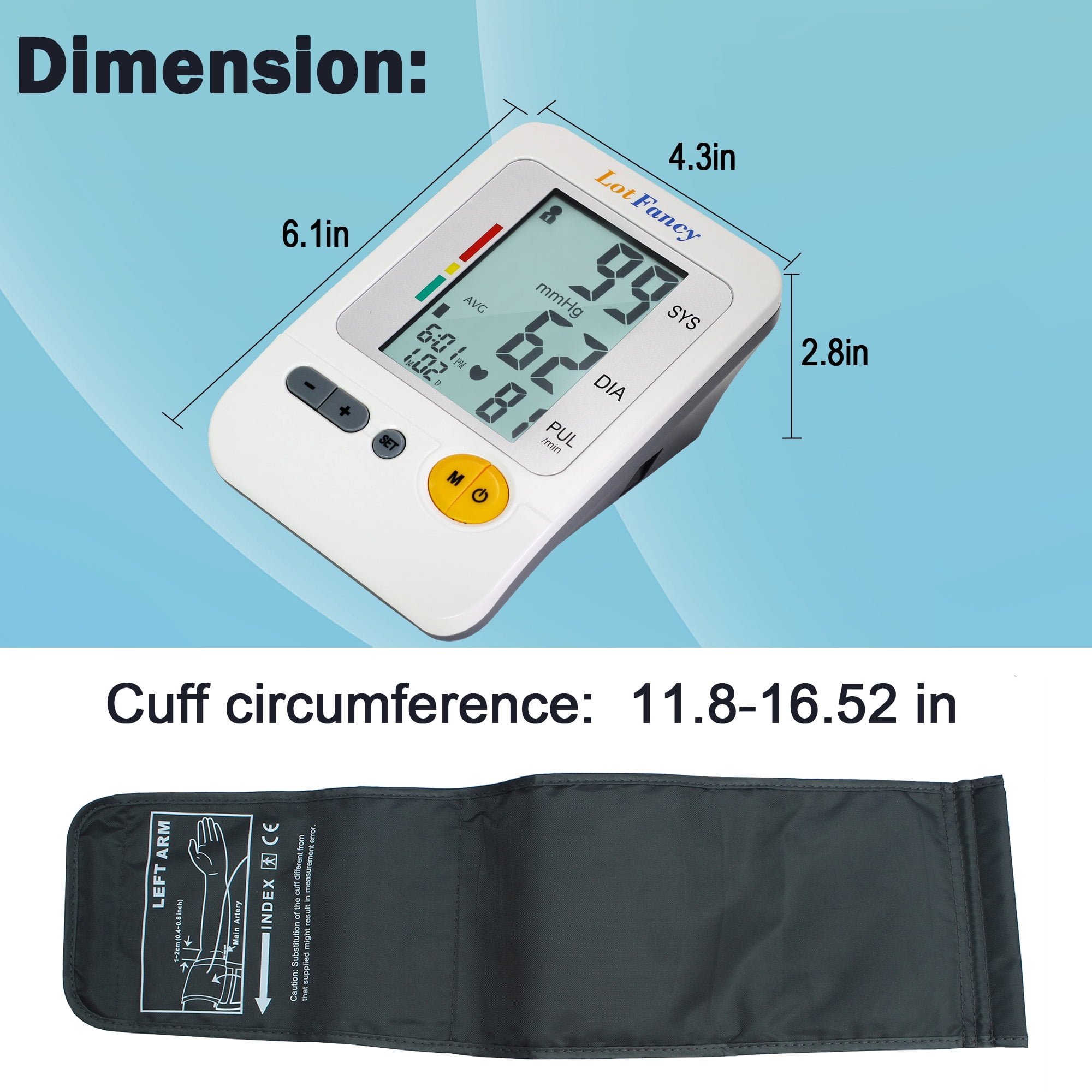 LotFancy Arm Blood Pressure Monitor with Adaptor and Large Cuff