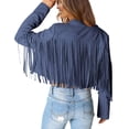 thumbnail image 3 of Chaqueta corta con flecos PRETTYGARDEN azul neblina talla grande, 3 of 9