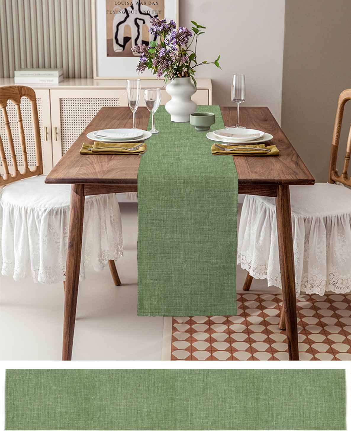 Table Runners 90 Inches Long Dress Scarves, Vintage Forest Green Farmhouse Coffee/Dining/Kitchen Table Runner for Living Room, Farmhouse Retro Solid Color Linen Texture 13x90 Inch