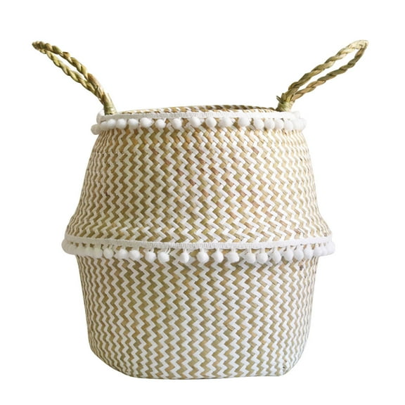 Large White Wicker Straw Basket for Room Storage, Laundry, and Baby Essentials Organizer