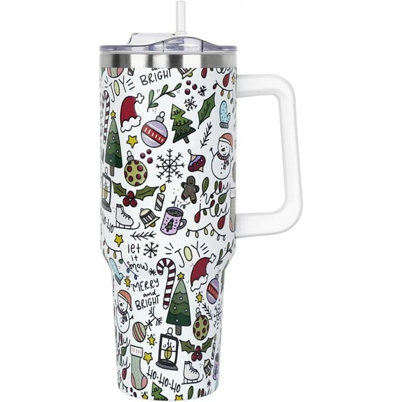 40 oz Snowman Christmas Tumbler for Women - Vacuum Insulated, Leak Proof Stainless Steel Cup with Handle & Straw Lid | Cute Xmas Tree Snowflake Gift, Winter Holiday Accessory